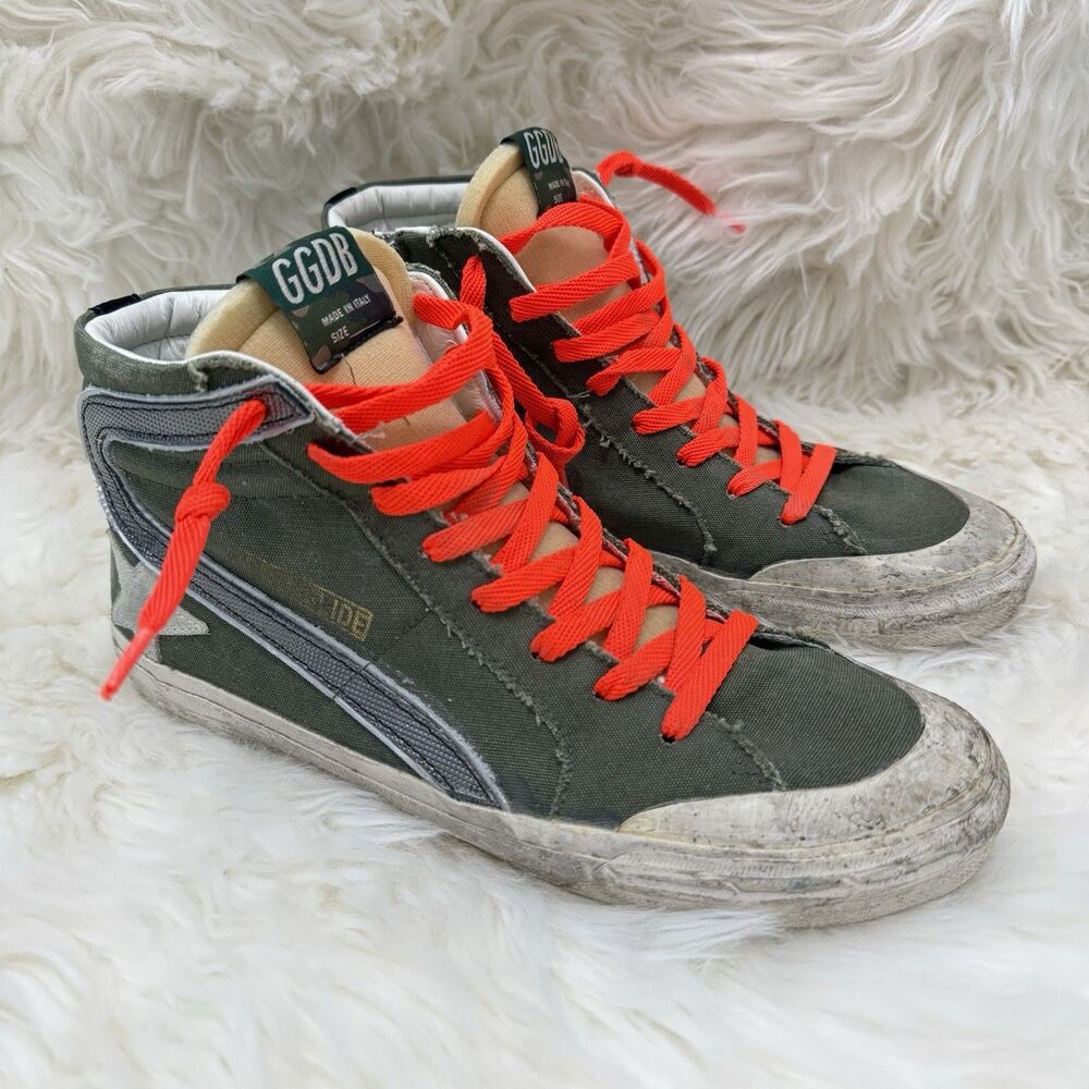 GOLDEN GOOSE Men Slide High Top Penstar Classic size 42 Green/Orange
